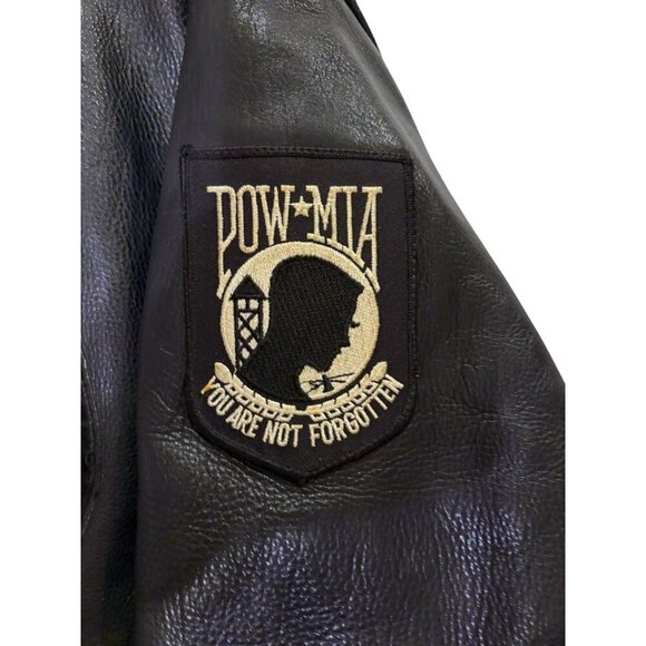 Vintage Leather Motorcycle Jacket M Patches HOG POW MIA Wolf Embroidered - Picture 4 of 13